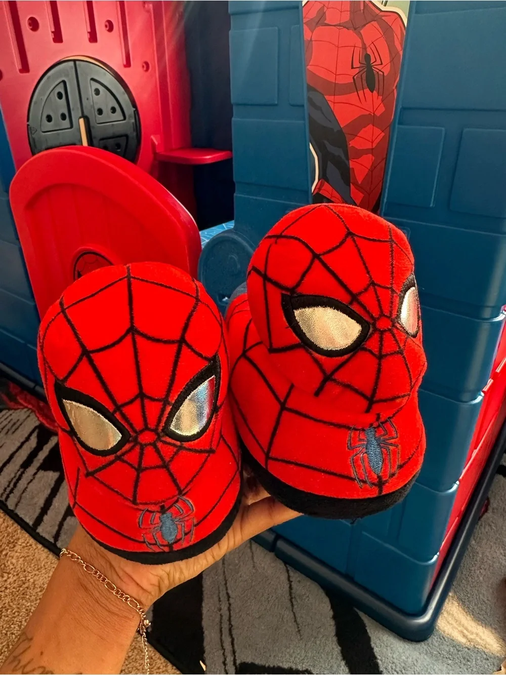 Spiderman Red & Black Plush Kids Slippers